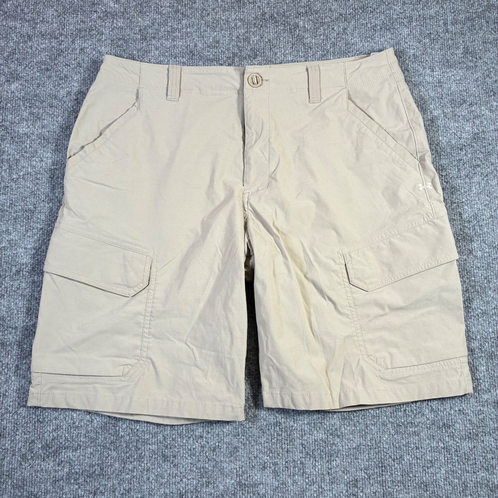 Under Armour Cargo Shorts Mens 36 Tan Khaki Loose Fit Hiking Tactical